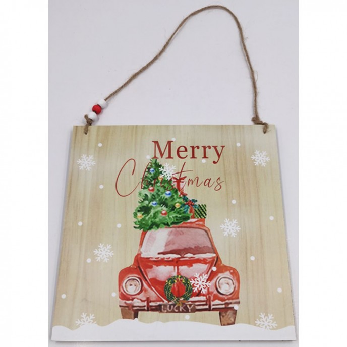  XMAS WOODEN HANGING SIGN 22X22CM 