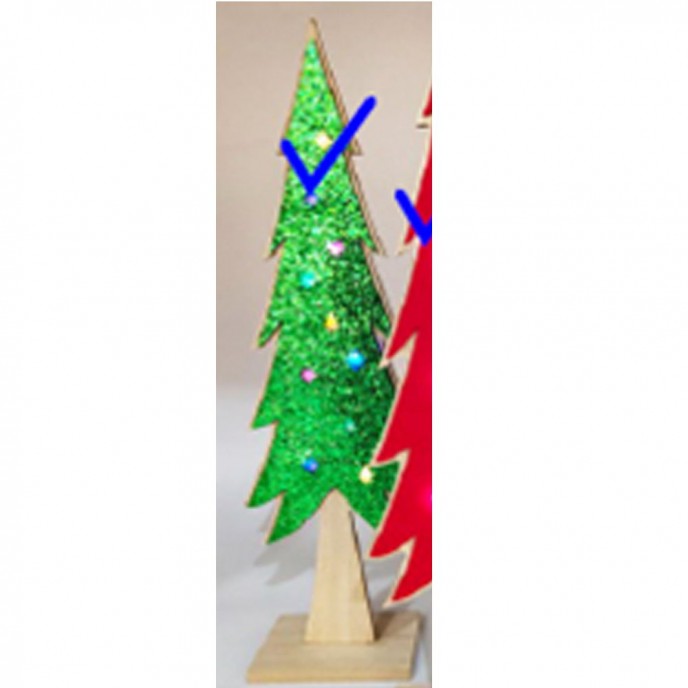  XMAS LIT-UP GREEN GLITTER WOODEN CHRISTMAS TREE 15X8X48CM 10LED 