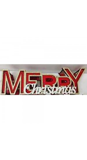  XMAS LIT-UP RED WOODEN MERRY CHRISTMAS TABLETOP SIGN 31X6X10CM