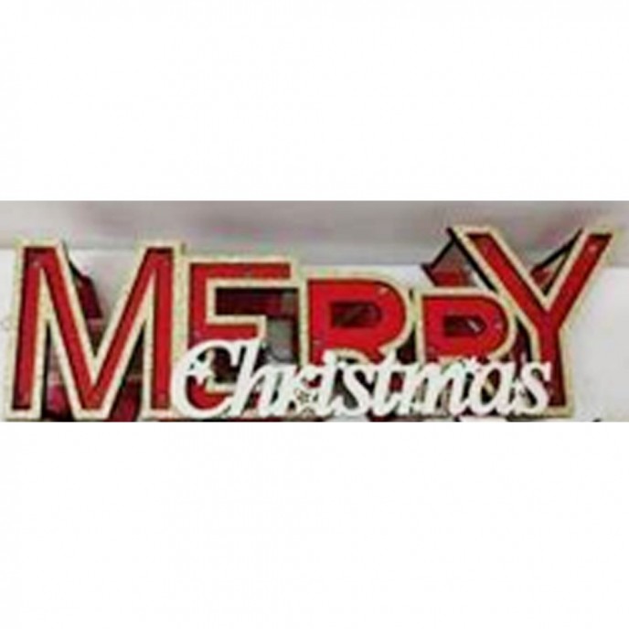  XMAS LIT-UP RED WOODEN MERRY CHRISTMAS TABLETOP SIGN 31X6X10CM 