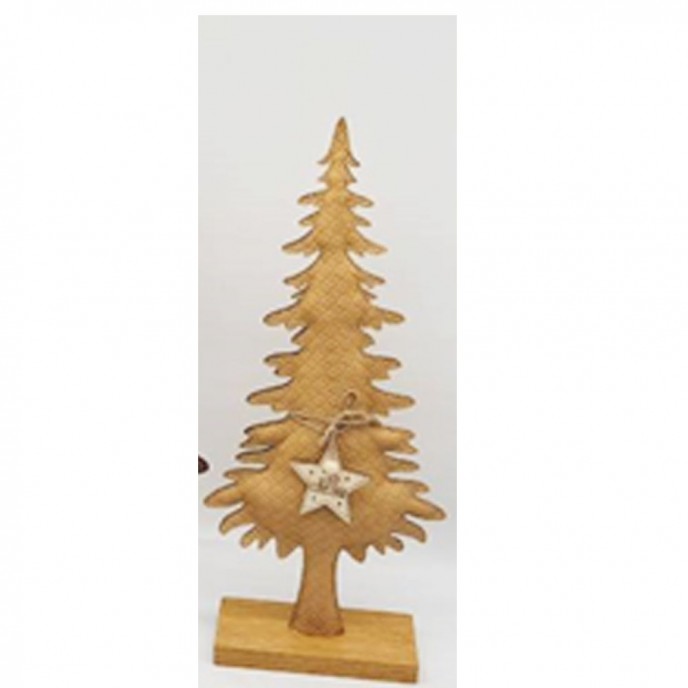  XMAS YELLOW FAUX LEATHER CHRISTMAS TREE ON WOODEN BASE 18X6X37CM 