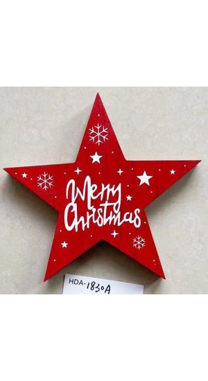  XMAS RED WOODEN STAR TABLETOP DECORATION 18X1.8X18CM