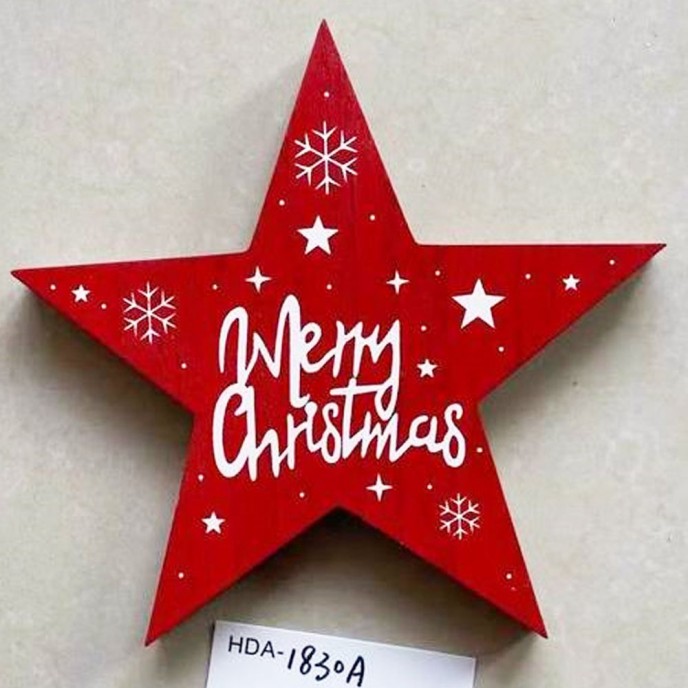  XMAS RED WOODEN STAR TABLETOP DECORATION 18X1.8X18CM 