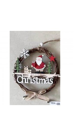  XMAS WOODEN HANGING WREATH WITH SANTA CLAUS D17CM