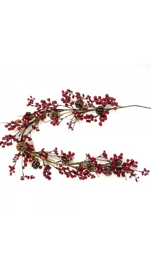  RED BERRY AND PINE CONE GARLAND 150CM