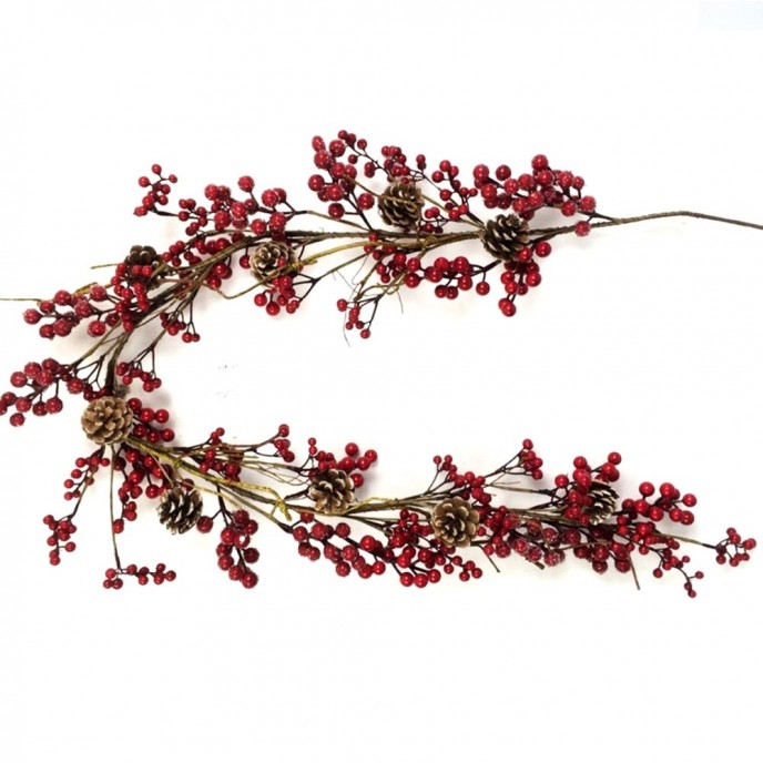  RED BERRY AND PINE CONE GARLAND 150CM 