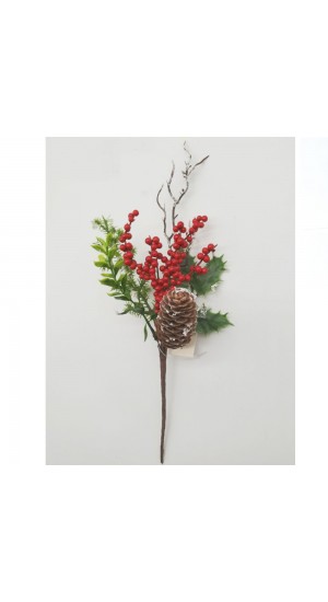  RED BERRY AND PINE CONE PICK 35CM