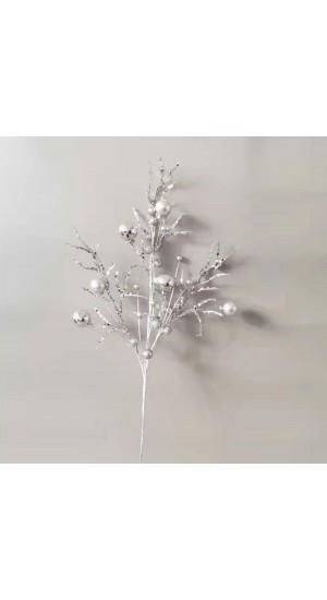  WINTER PEARL SILVER HOLLY BERRY STEM 65CM