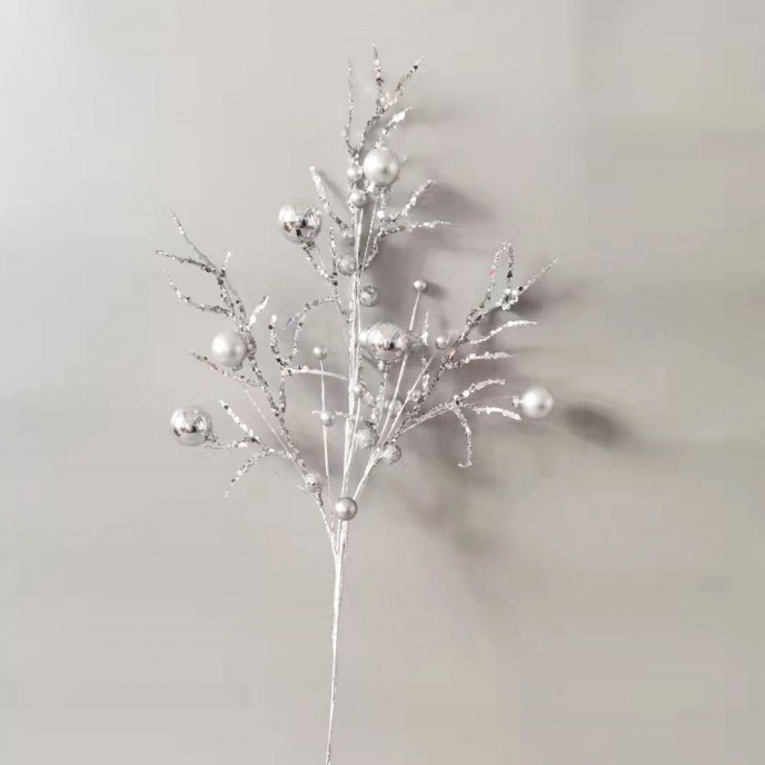  WINTER PEARL SILVER HOLLY BERRY STEM 65CM 