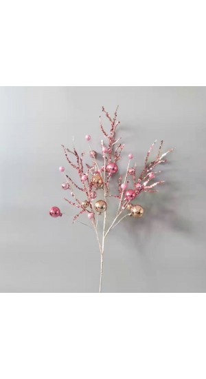  WINTER PEARL PINK HOLLY BERRY STEM 65CM