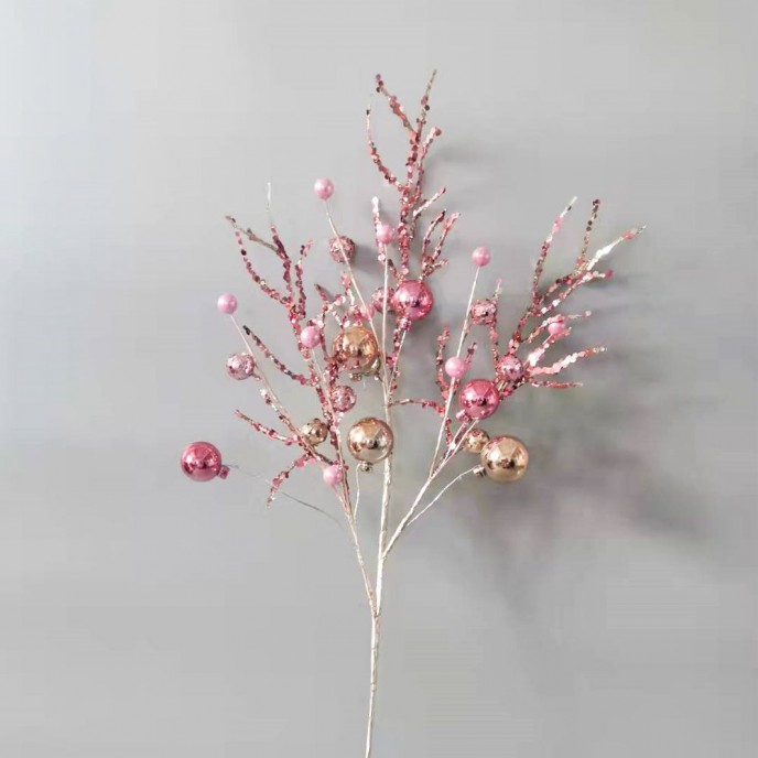  WINTER PEARL PINK HOLLY BERRY STEM 65CM 