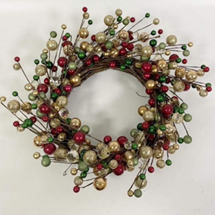  RED GREEN AND GOLD PEARL BERRY WREATH 40CM 