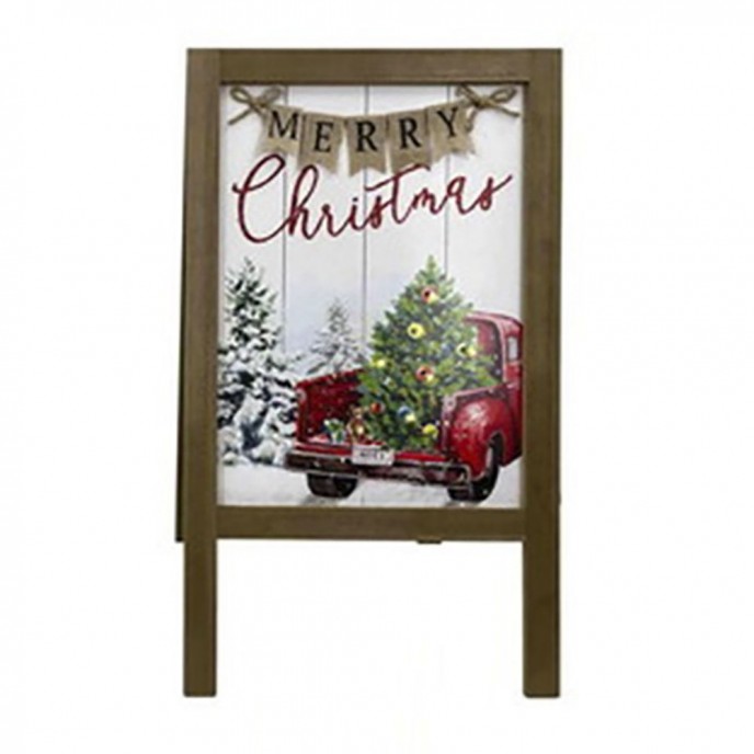 CHRISTMAS WOOD SIGN WITH LED LIGHTS TRUCK 29.5X2.7X5CM 