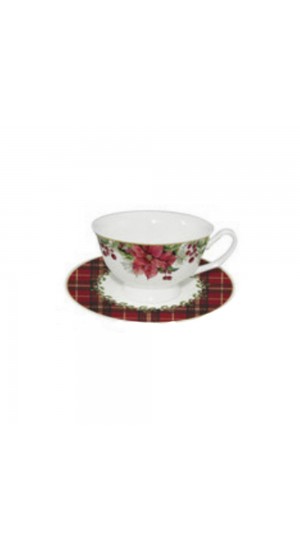  XMAS POINSETTIA CUP AND SAUCER NEW BONE CHINA 220ML