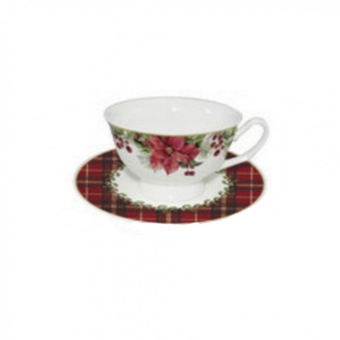  XMAS POINSETTIA CUP AND SAUCER NEW BONE CHINA 220ML 