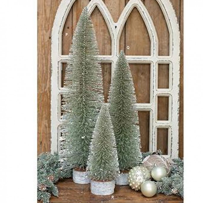  XMAS CHAMPAGNE GLITTER TREE WITH WOOD BASE 15X40CM 