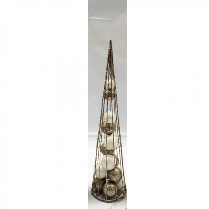  XMAS CHAMPAGNE CONE TREE WITH CHAMPAGNE AND WHITE BALLS 12X50CM 