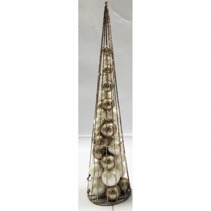  XMAS CHAMPAGNE CONE TREE WITH CHAMPAGNE AND WHITE BALLS 14X60CM 