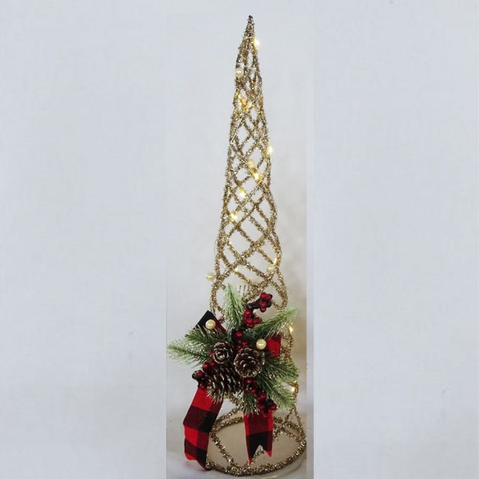  XMAS GOLD CONE WITH LIGHT 16X60CM 20LED 