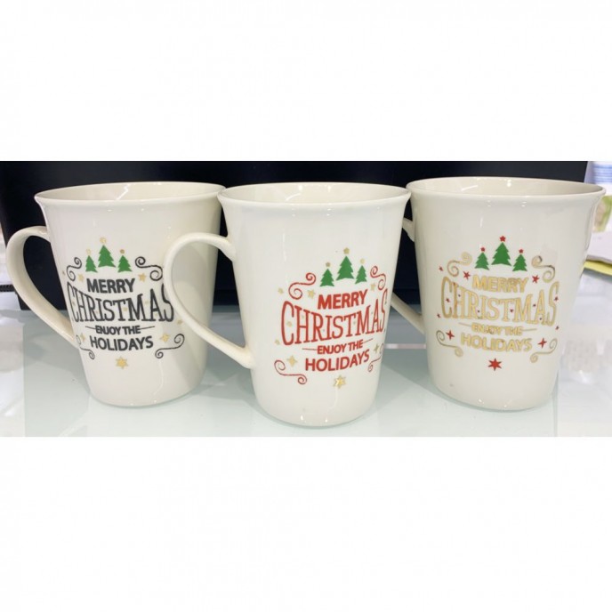  WHITE CERAMIC CUP MERRY CHRISTMAS 3 DESIGNS 