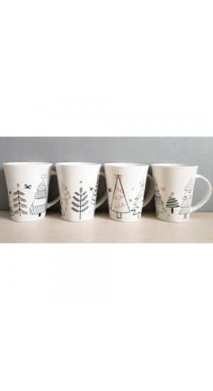  WHITE CERAMIC CUP WHITE 8.5x10CM  WITH CHRISTMAS TREES 4 DESIGNS 4 DESIGNS