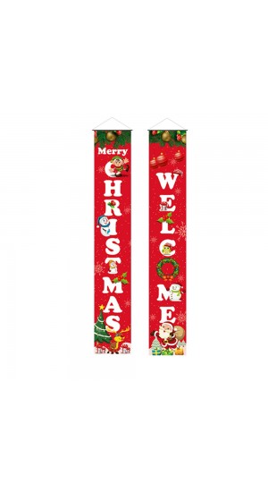  SET OF 2 OXFORD FABRIC BANNERS 30X180 CM RED WITH CHRISTMAS WELCOME