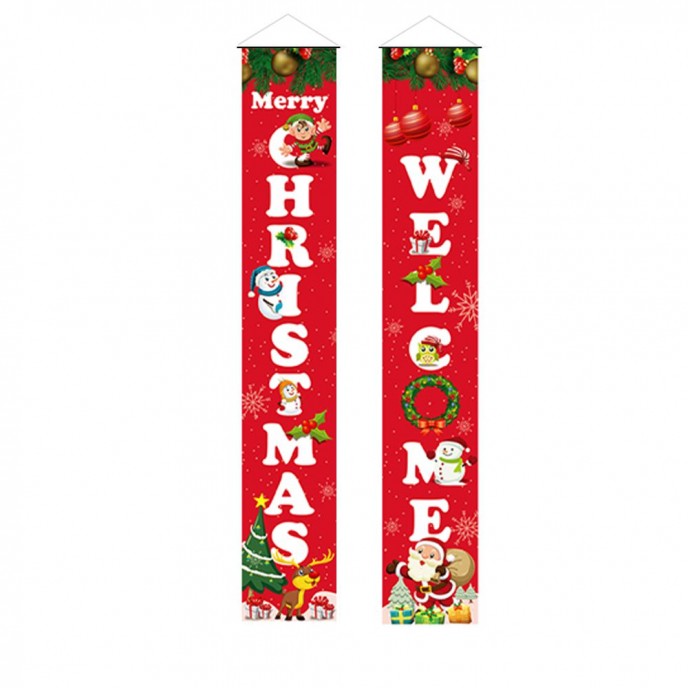  SET OF 2 OXFORD FABRIC BANNERS 30X180 CM RED WITH CHRISTMAS WELCOME 