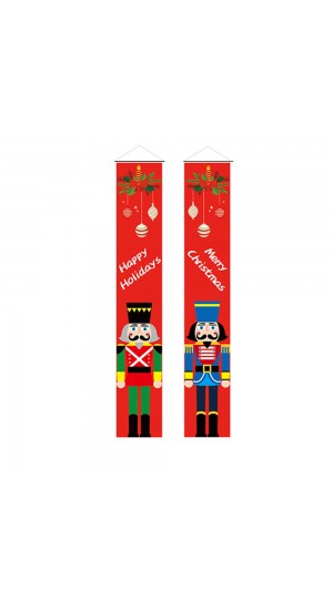  SET OF 2 OXFORD FABRIC BANNERS 30X180 CM RED WITH NUTCRACKER SOLDIERS