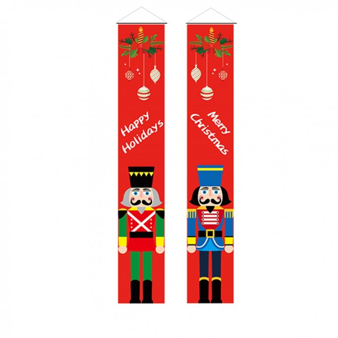  SET OF 2 OXFORD FABRIC BANNERS 30X180 CM RED WITH NUTCRACKER SOLDIERS 