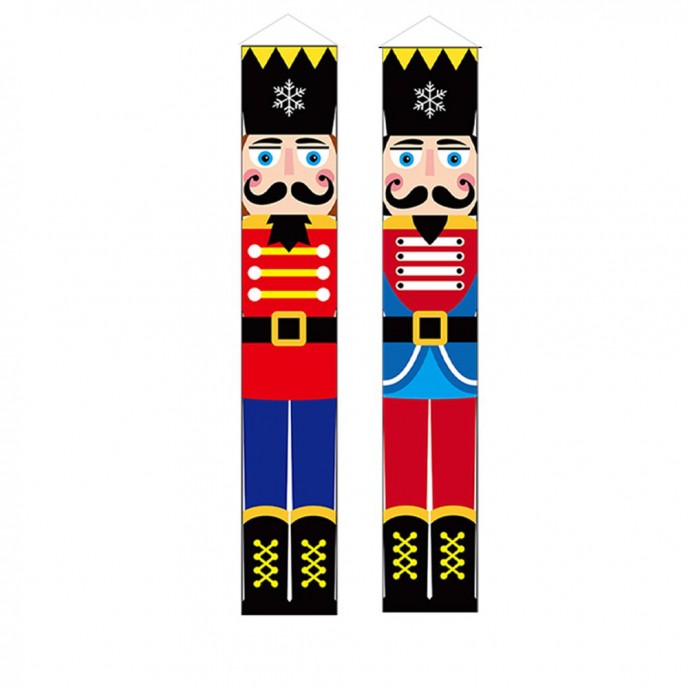  SET OF 2 OXFORD FABRIC BANNERS 30X180 CM WITH NUTCRACKER SOLDIERS 