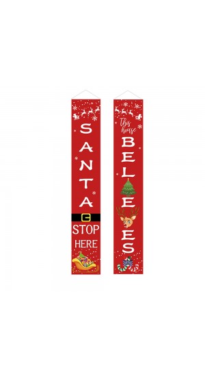  SET OF 2 OXFORD FABRIC BANNERS 30X180 CM RED WITH SANTA BELIEVES