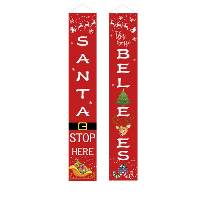  SET OF 2 OXFORD FABRIC BANNERS 30X180 CM RED WITH SANTA BELIEVES 