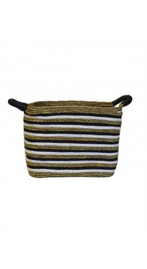 Cotton basket. Striped wicker rectangle 30Χ22Χ28