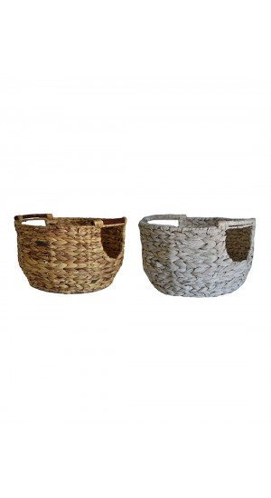 Basket with handfuls of water hyacinth natural & white color Φ40Χ22