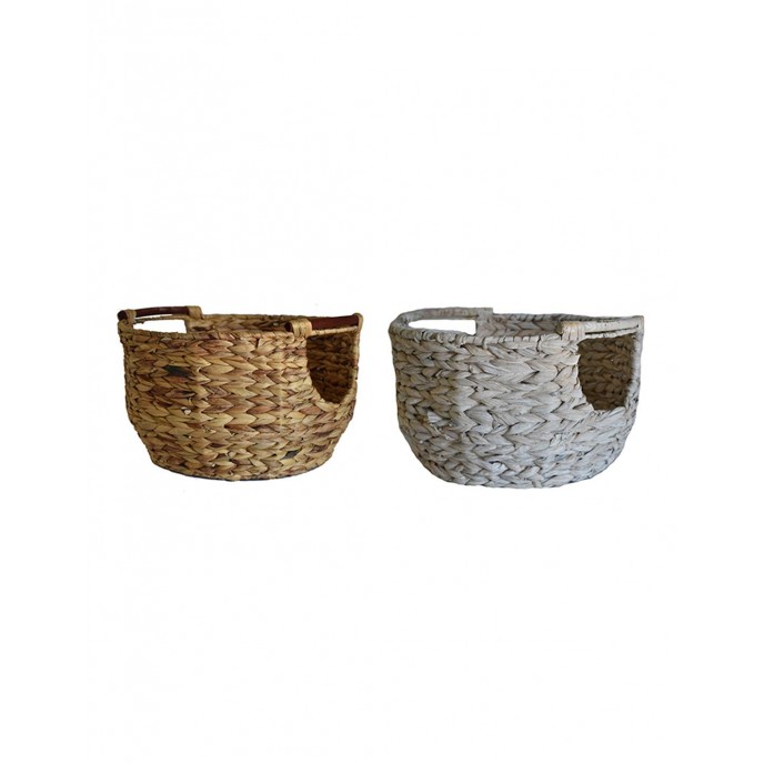 Basket with handfuls of water hyacinth natural & white color Φ40Χ22 Various