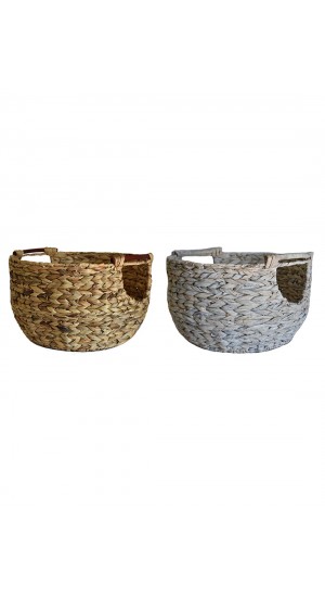Basket with handfuls of water hyacinth natural & white color Φ45Χ25