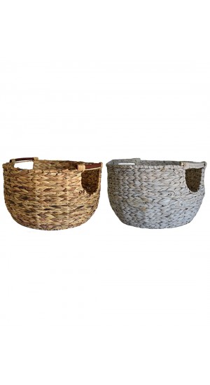 Basket with handfuls of water hyacinth natural & white color Φ50Χ29