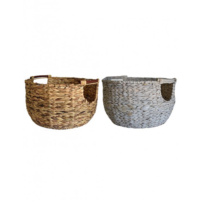 Basket with handfuls of water hyacinth natural & white color Φ50Χ29 Various