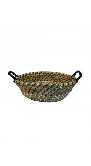 Basket wicker plate striped black χρ Φ34Χ12