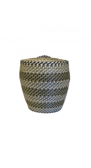 Wicker laundry basket with black striped lid, 42x52