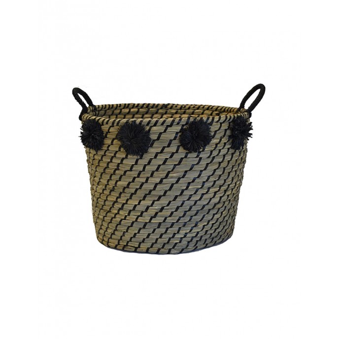 Wicker basket natural black with pon pon Φ40Χ32 Various