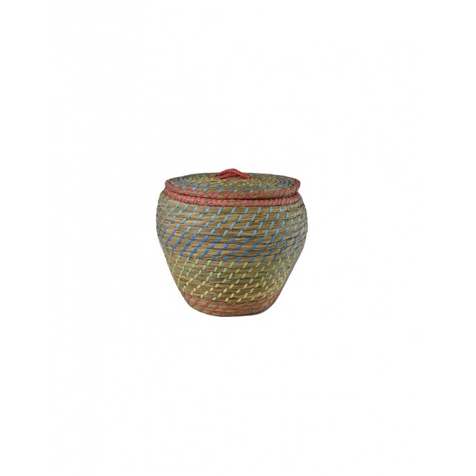Wicker basket with pastel orange lid. Striped Φ32Χ30 Various