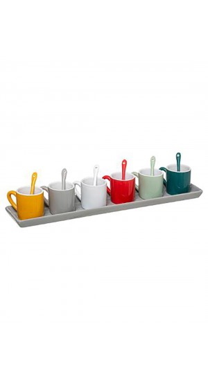 Ceramic glass X 6 Colorama with 9cl spoon on a serving tray