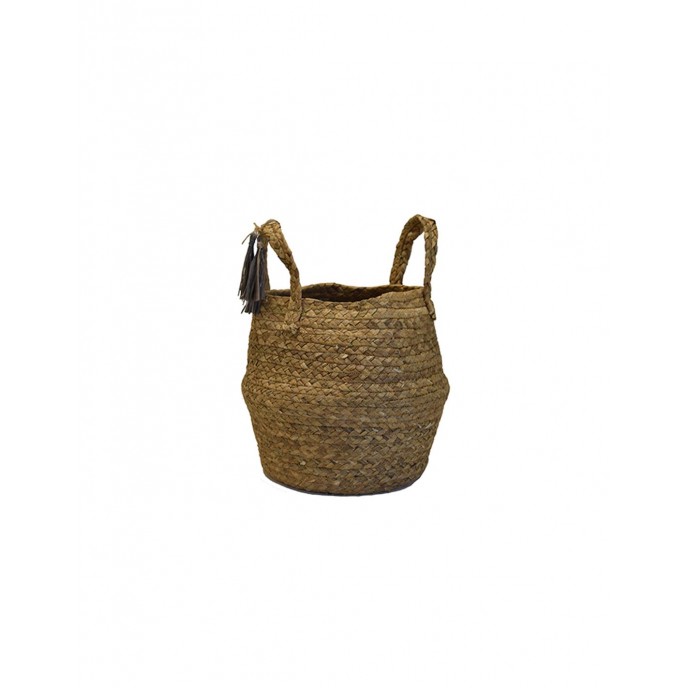 Natural wicker basket bag with gray tassels Φ22Χ18 Various