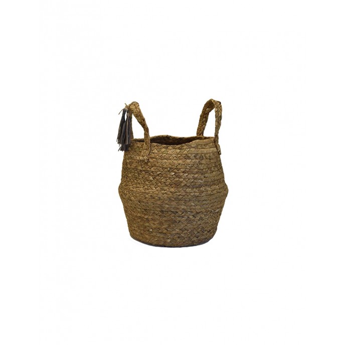 Natural wicker basket bag with gray tassels Φ27Χ22 Various