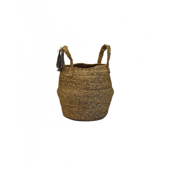 Wicker basket bag natural color with gray tassels Φ30Χ24 Various