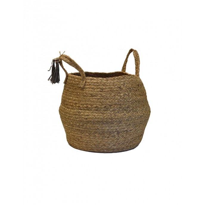 Natural wicker basket bag with gray tassels Φ38Χ30 Various