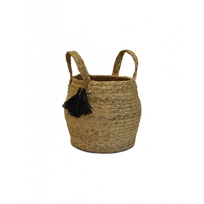 Natural wicker basket bag with black tassels Φ22Χ18 Various