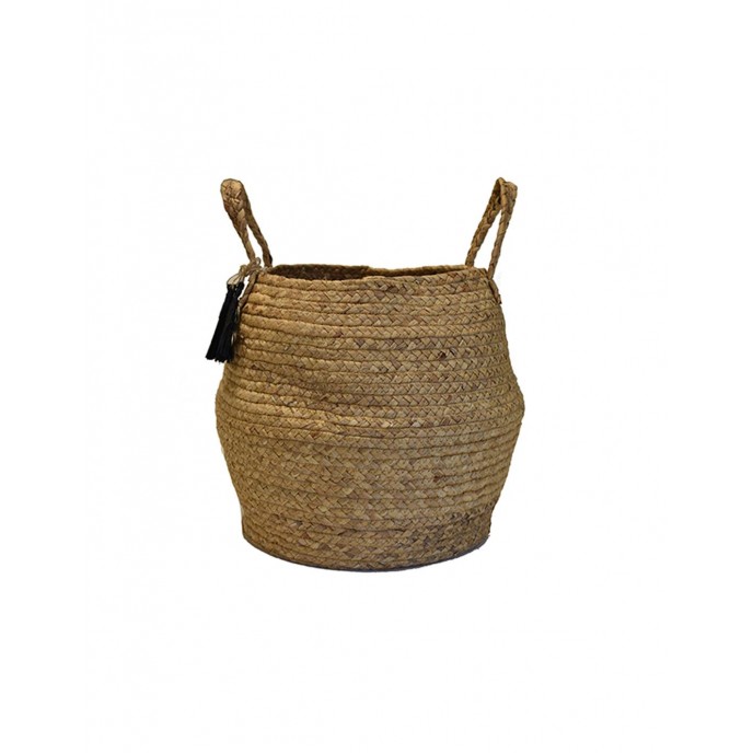 Natural wicker basket bag with black tassels Φ38Χ30 Various
